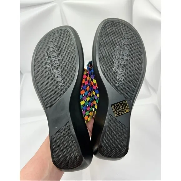 Bernie Mev 36 Sz 5 Women Rainbow Elastic Woven Thong Slide Sandals RARE NEW