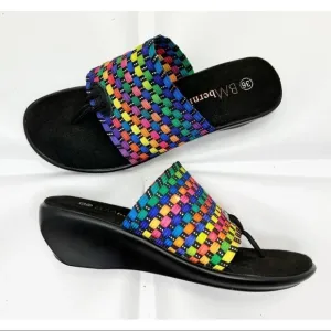 Bernie Mev 36 Sz 5 Women Rainbow Elastic Woven Thong Slide Sandals RARE NEW