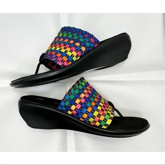 Bernie Mev 36 Sz 5 Women Rainbow Elastic Woven Thong Slide Sandals RARE NEW