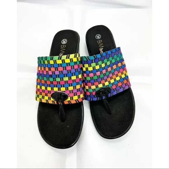 Bernie Mev 36 Sz 5 Women Rainbow Elastic Woven Thong Slide Sandals RARE NEW