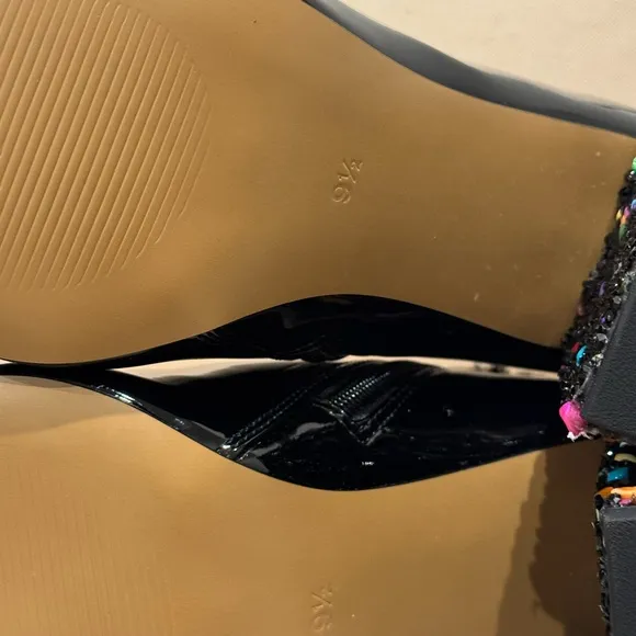 Betsey Johnson Black Patent Leather Ankle Boots with Multicolor Glitter Heel