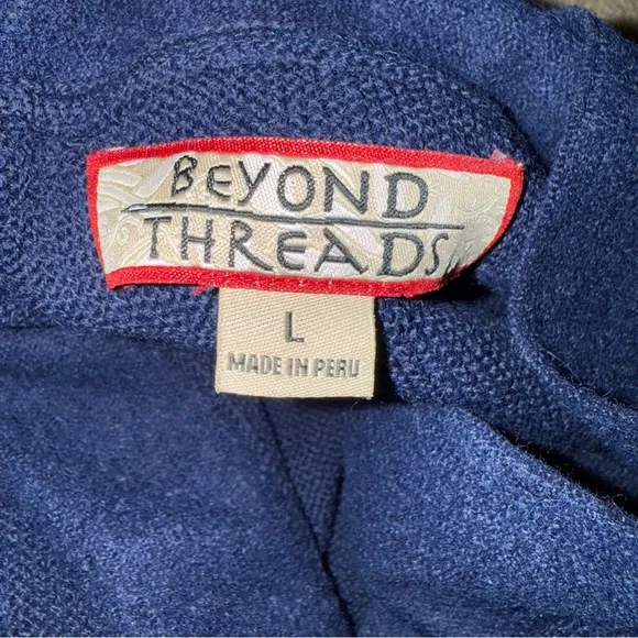 Beyond Threads Alexa Alpaca Wool Apron Front Indigo Blue Sweater Jacket Sz L