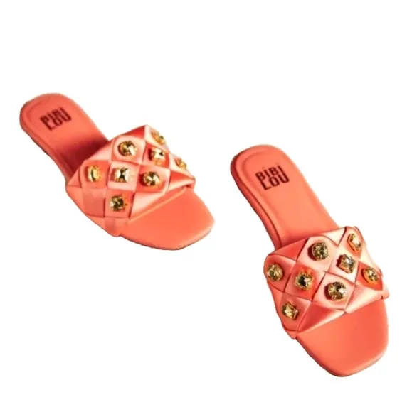 BIBI LOU x Anthropologie satin woven embellished Sandals in Orange size 6.5