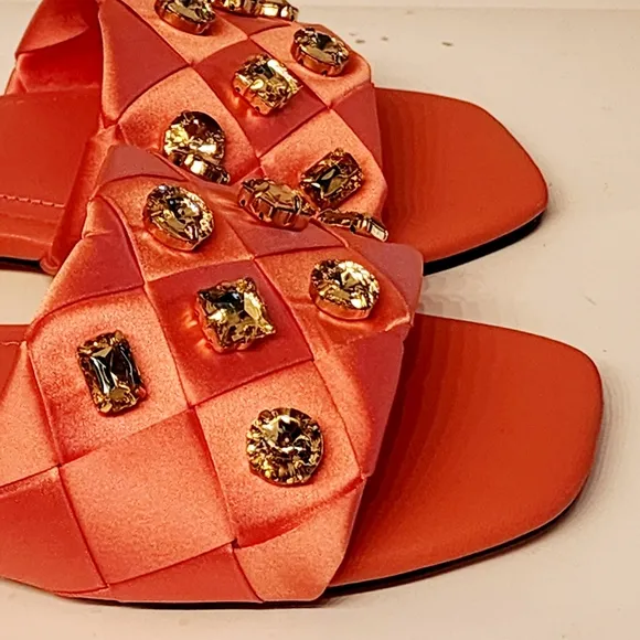 BIBI LOU x Anthropologie satin woven embellished Sandals in Orange size 6.5