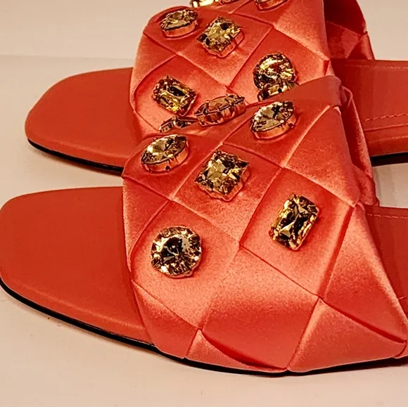 BIBI LOU x Anthropologie satin woven embellished Sandals in Orange size 6.5
