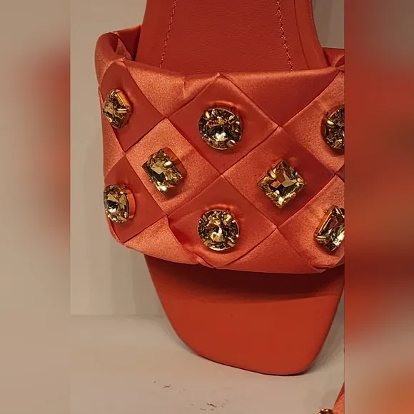 BIBI LOU x Anthropologie satin woven embellished Sandals in Orange size 6.5