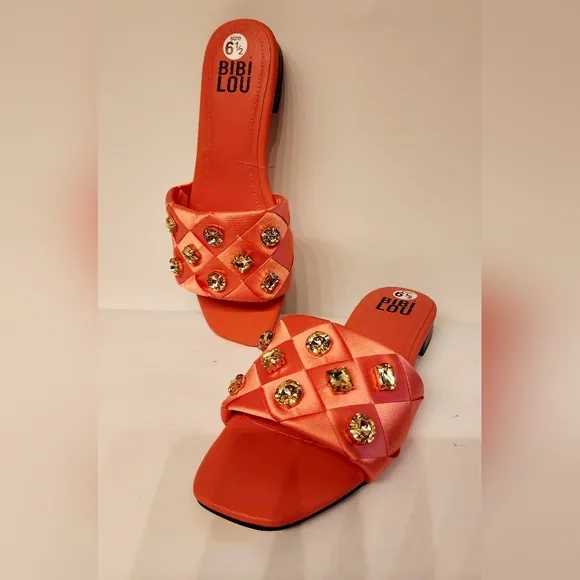 BIBI LOU x Anthropologie satin woven embellished Sandals in Orange size 6.5