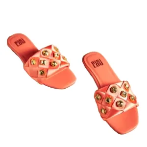 BIBI LOU x Anthropologie satin woven embellished Sandals in Orange size 6.5