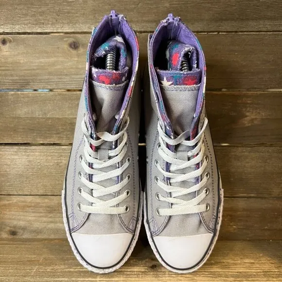 Big‎ Kids Converse Gray Hi Top Double Layer Paint Drip Shoes Sneakers Size 5 Y