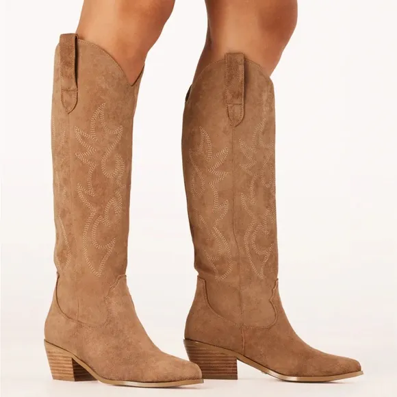 BILLINI Tan Faux Suede Knee-High Western Boots ~ NWOT
