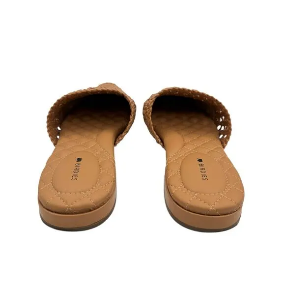 Birdies Dove Woven Toffee Brown Vegan Faux Leather Pointed Toe Slide Mules