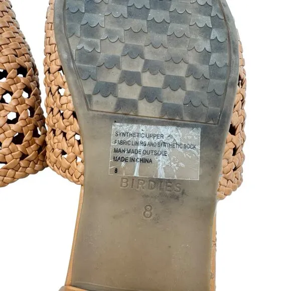 Birdies Dove Woven Toffee Brown Vegan Faux Leather Pointed Toe Slide Mules