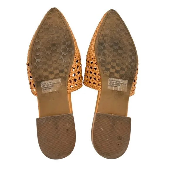 Birdies Dove Woven Toffee Brown Vegan Faux Leather Pointed Toe Slide Mules