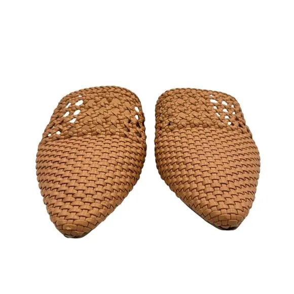 Birdies Dove Woven Toffee Brown Vegan Faux Leather Pointed Toe Slide Mules