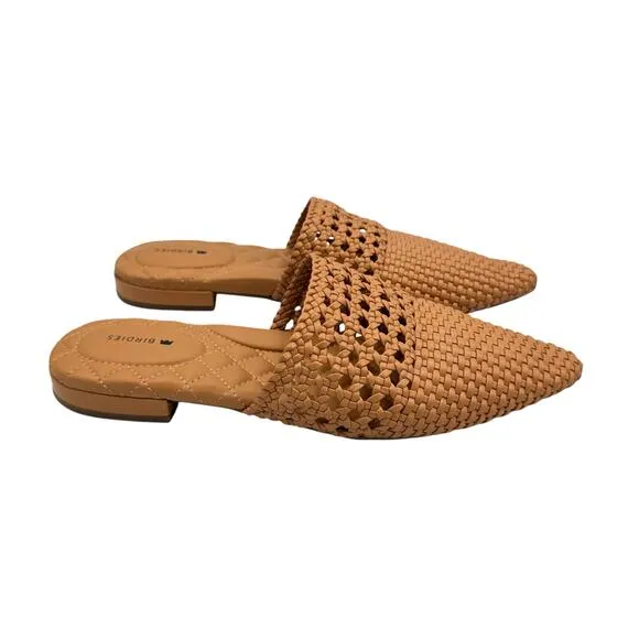 Birdies Dove Woven Toffee Brown Vegan Faux Leather Pointed Toe Slide Mules