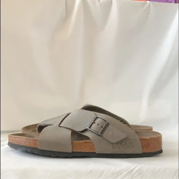 BIRKENSTOCK Criss Cross Slide Leather Sandals - Size 12
