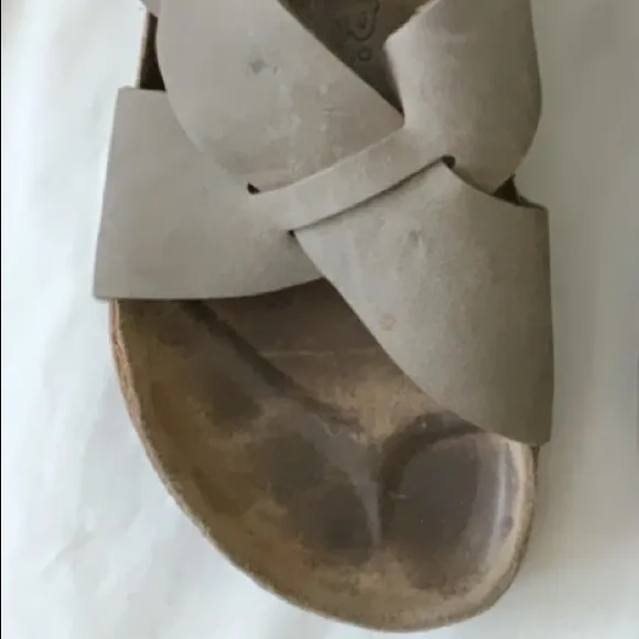 BIRKENSTOCK Criss Cross Slide Leather Sandals - Size 12