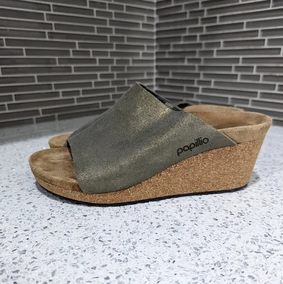 Birkenstock Papillio Namica Metallic Stone Gold Olive Green sandal Size 38 7 7.5