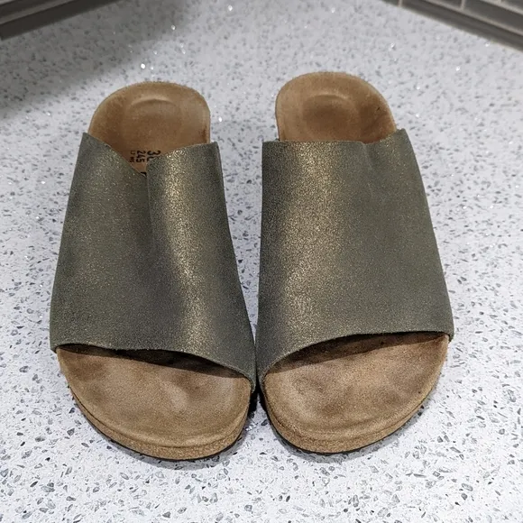 Birkenstock Papillio Namica Metallic Stone Gold Olive Green sandal Size 38 7 7.5