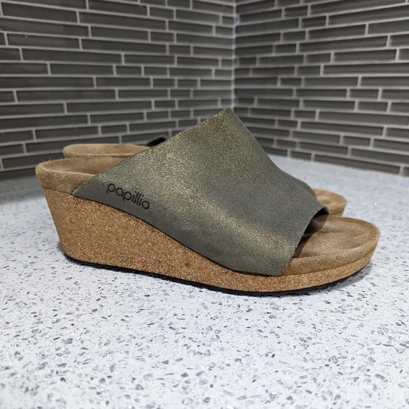 Birkenstock Papillio Namica Metallic Stone Gold Olive Green sandal Size 38 7 7.5