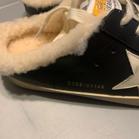 Black and White Athletic Shoes with Vintage Look Golden Sneakers  size 39