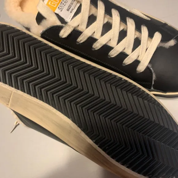 Black and White Athletic Shoes with Vintage Look Golden Sneakers  size 39