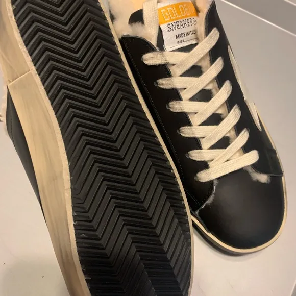 Black and White Athletic Shoes with Vintage Look Golden Sneakers  size 39