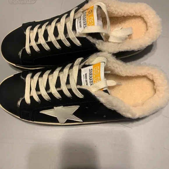 Black and White Athletic Shoes with Vintage Look Golden Sneakers  size 39