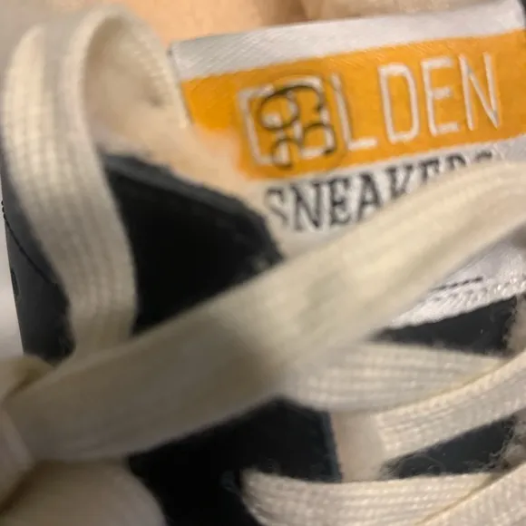 Black and White Athletic Shoes with Vintage Look Golden Sneakers  size 39