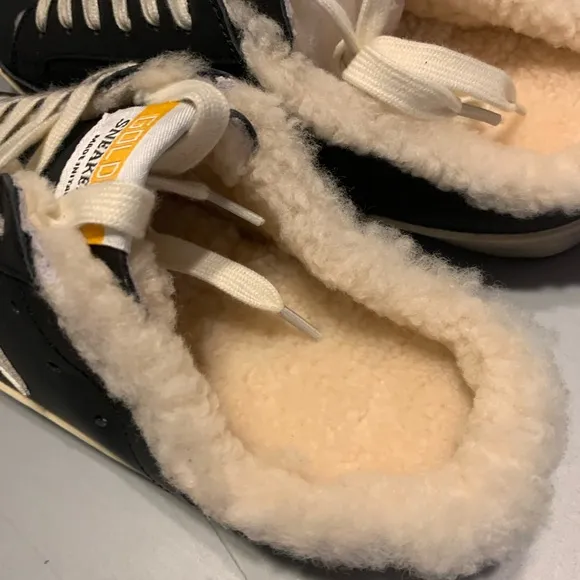 Black and White Athletic Shoes with Vintage Look Golden Sneakers  size 39