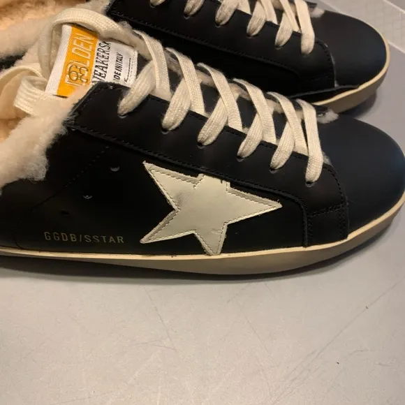 Black and White Athletic Shoes with Vintage Look Golden Sneakers  size 39
