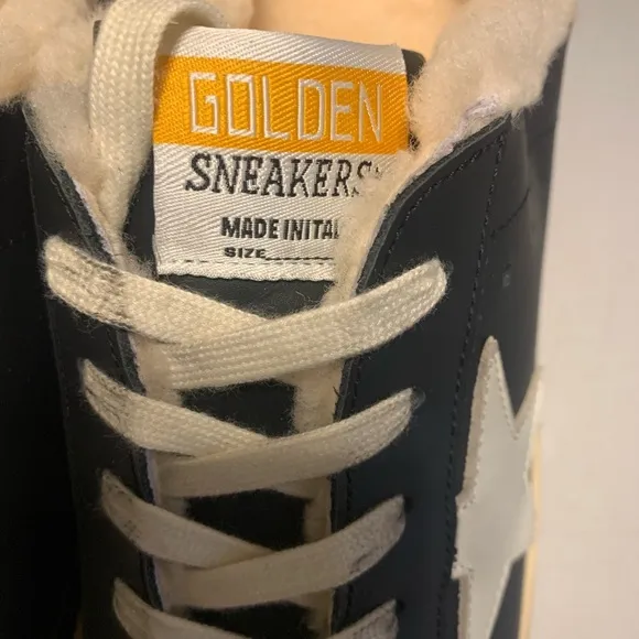 Black and White Athletic Shoes with Vintage Look Golden Sneakers  size 39