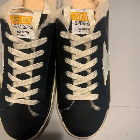 Black and White Athletic Shoes with Vintage Look Golden Sneakers  size 39