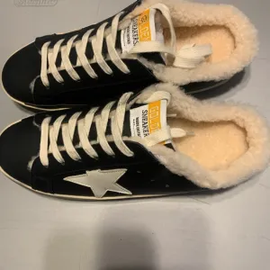 Black and White Athletic Shoes with Vintage Look Golden Sneakers  size 39