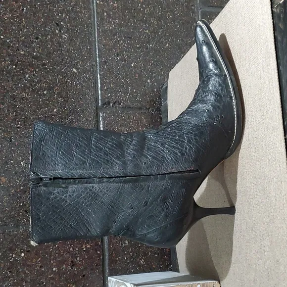BLACK BOOTS COWGIRL GRETA BY ARANGO WESTERN POINTED TOE OSTRICH BOTAS