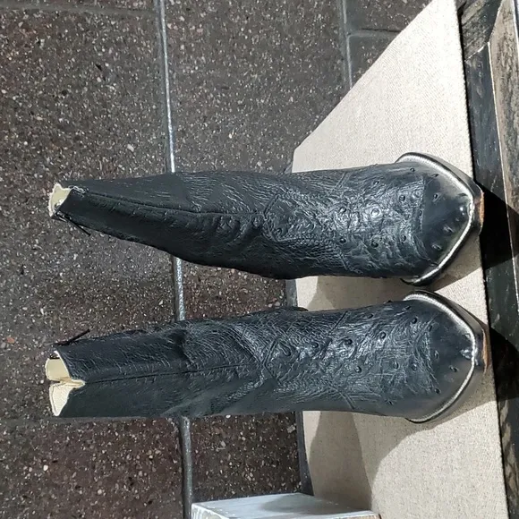 BLACK BOOTS COWGIRL GRETA BY ARANGO WESTERN POINTED TOE OSTRICH BOTAS