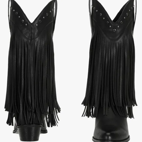 Black Fringe Western Boots