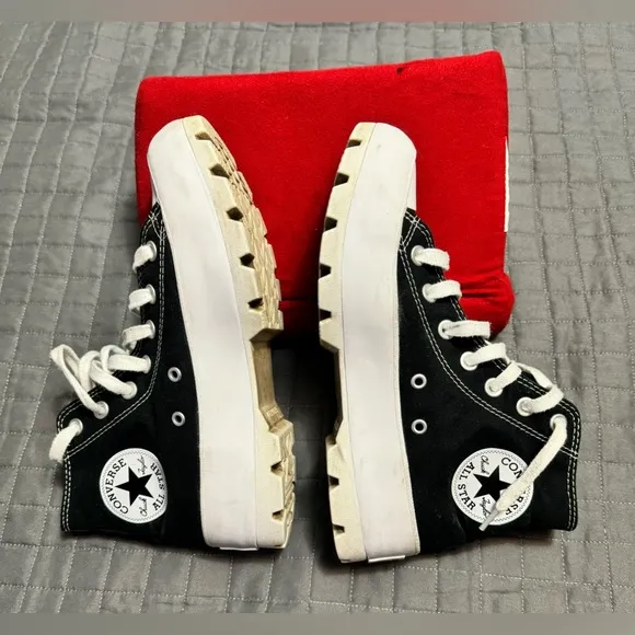 BLACK HIGH TOP LUG SOLE CONVERSE SHOES SNEAKERS WOMENS LADIESSIZE 7