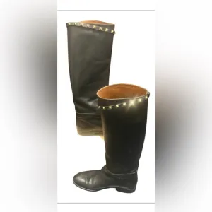 Black Studded Knee-High Boots