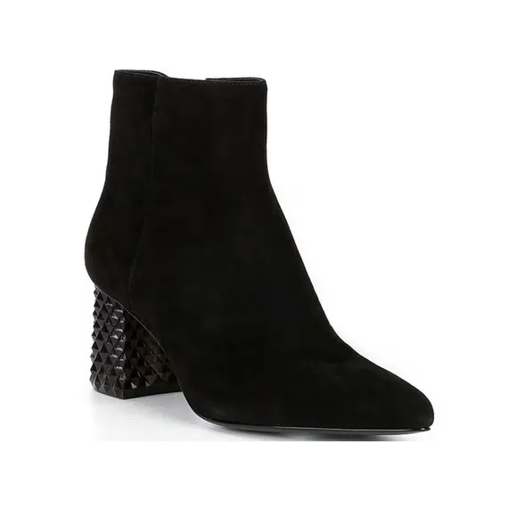 Black Suede Kinsley Ankle Boots with Textured Heel Size 8
