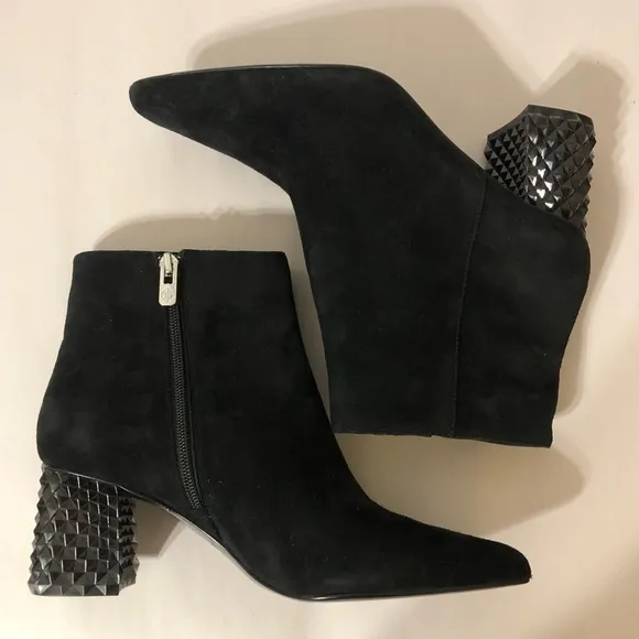 Black Suede Kinsley Ankle Boots with Textured Heel Size 8