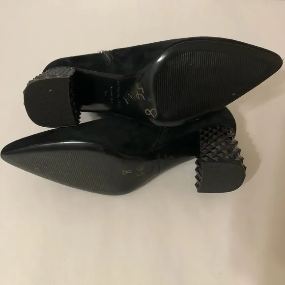 Black Suede Kinsley Ankle Boots with Textured Heel Size 8