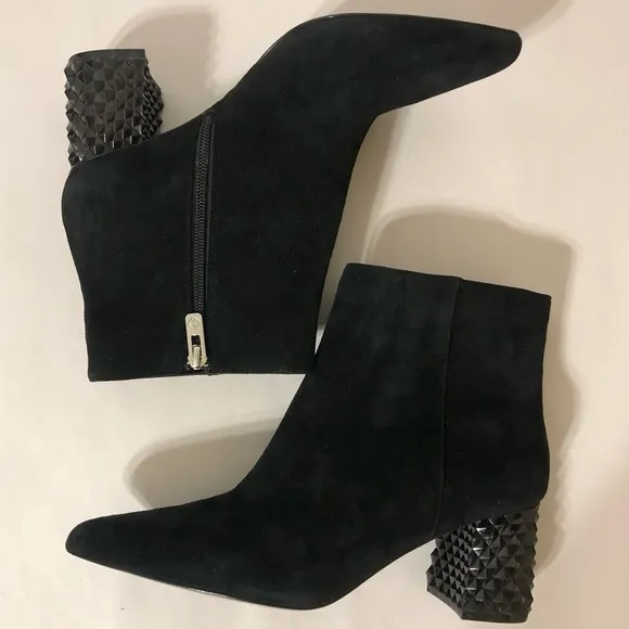 Black Suede Kinsley Ankle Boots with Textured Heel Size 8