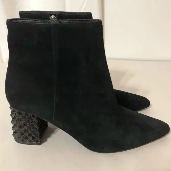Black Suede Kinsley Ankle Boots with Textured Heel Size 8