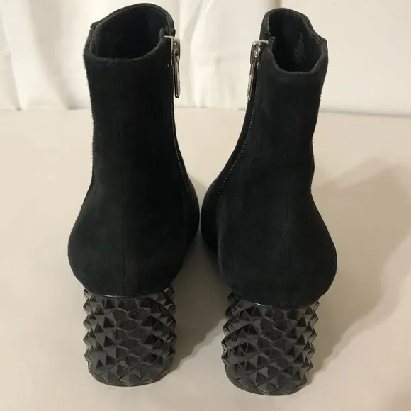 Black Suede Kinsley Ankle Boots with Textured Heel Size 8