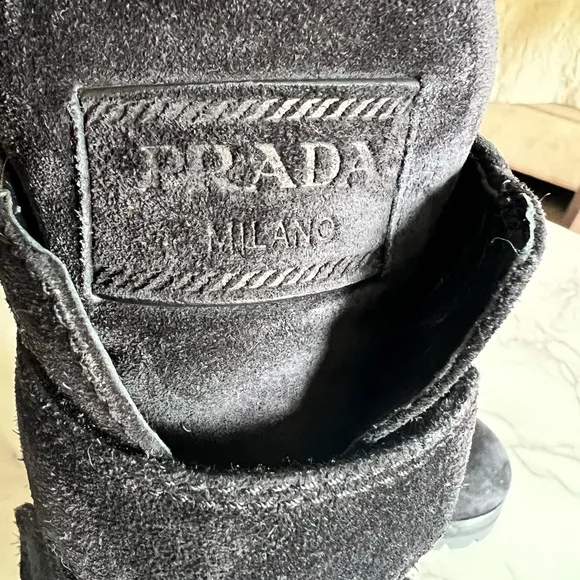 Black Suede Prada Ankle Boots