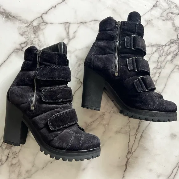 Black Suede Prada Ankle Boots