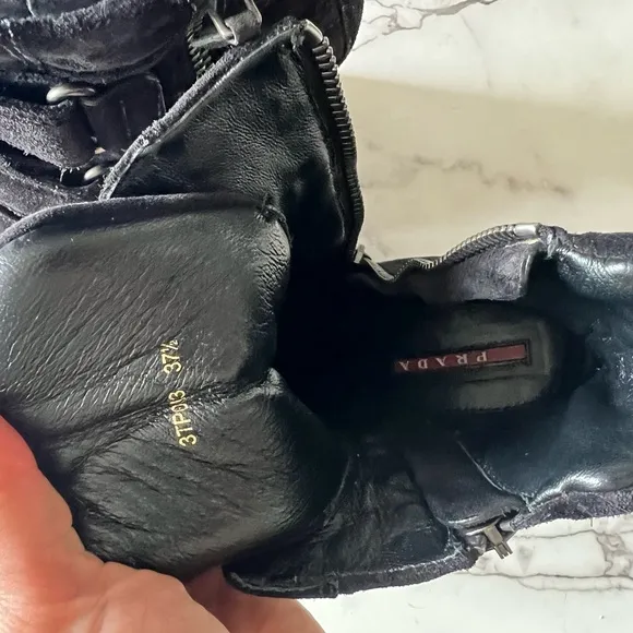 Black Suede Prada Ankle Boots