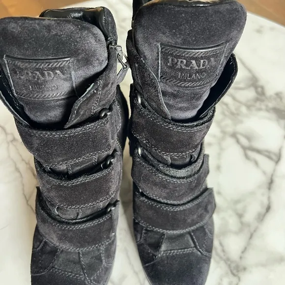 Black Suede Prada Ankle Boots