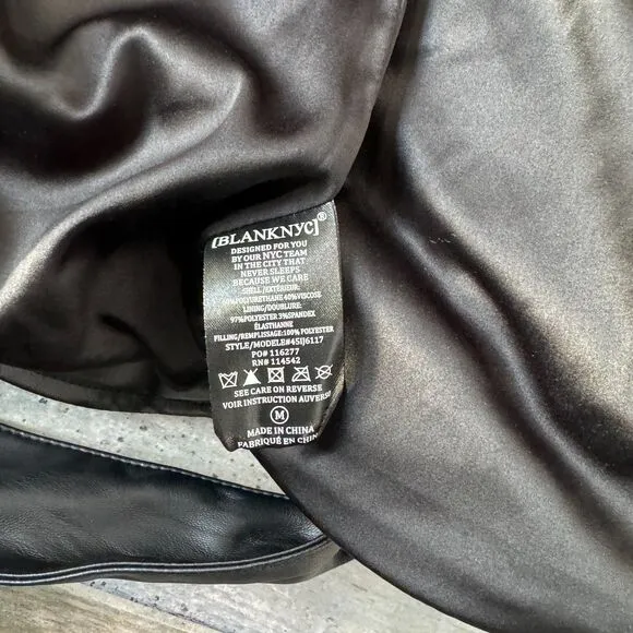 Blank NYC Ladies Vegan Leather Oversized Baggy Black Puffer Belted Jacket Size M